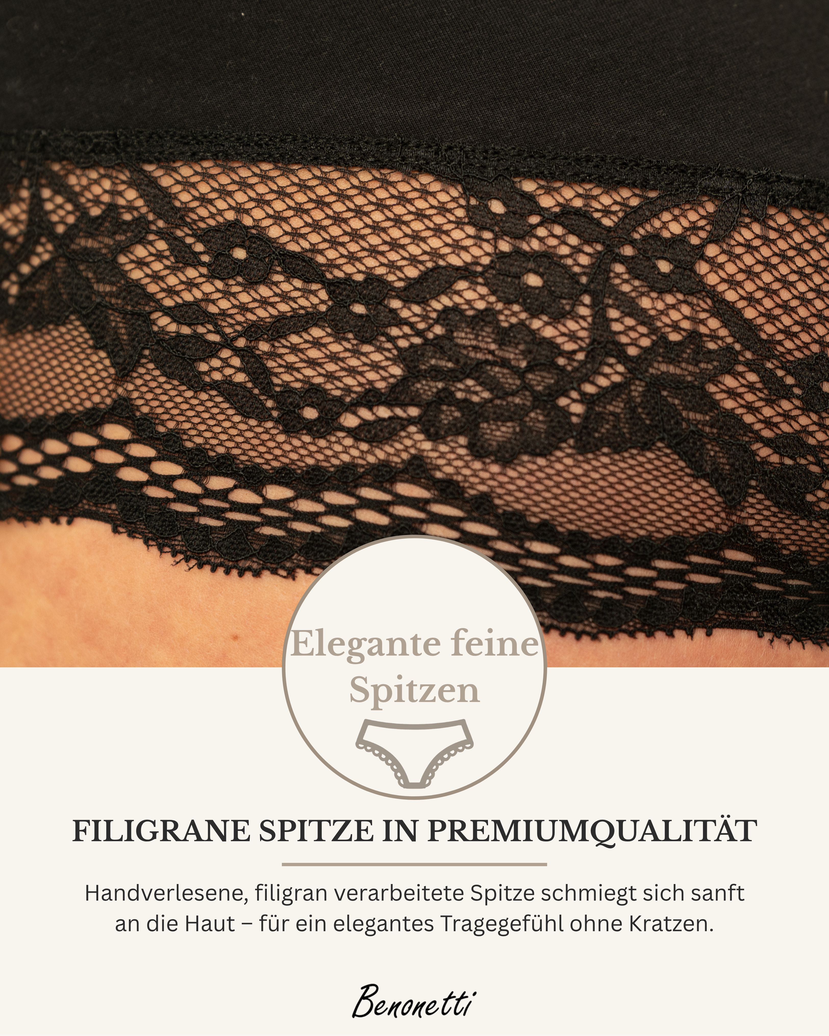 Benonetti Damen Hipster mit Spitzen - Rot – 3er Pack
