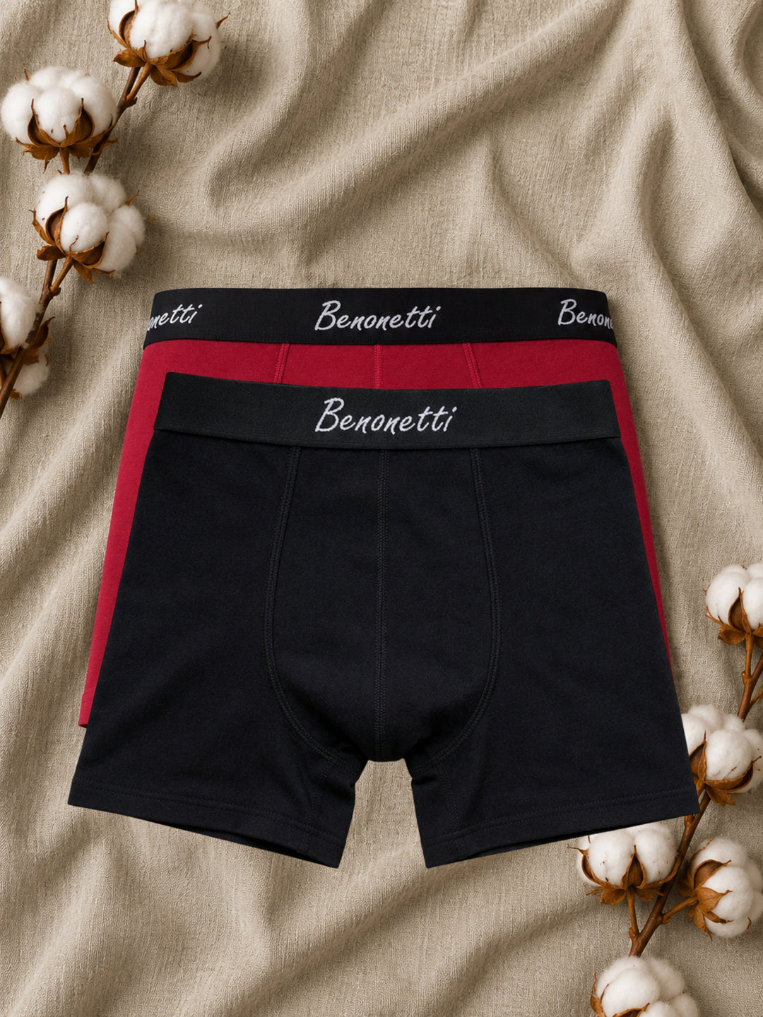 Benonetti Herren Boxershorts - Weinrot &amp; Schwarz - 6er Pack