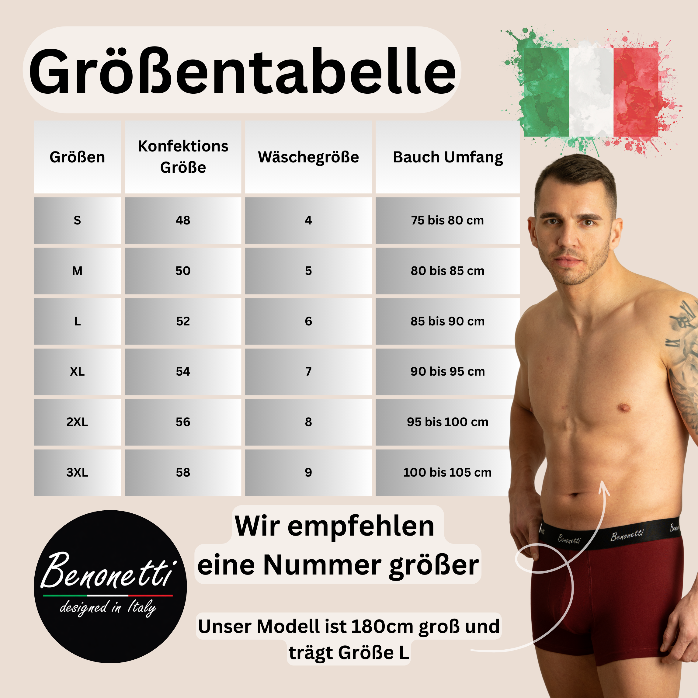 Benonetti Herren Boxershorts - Weinrot & Schwarz - 6er Pack