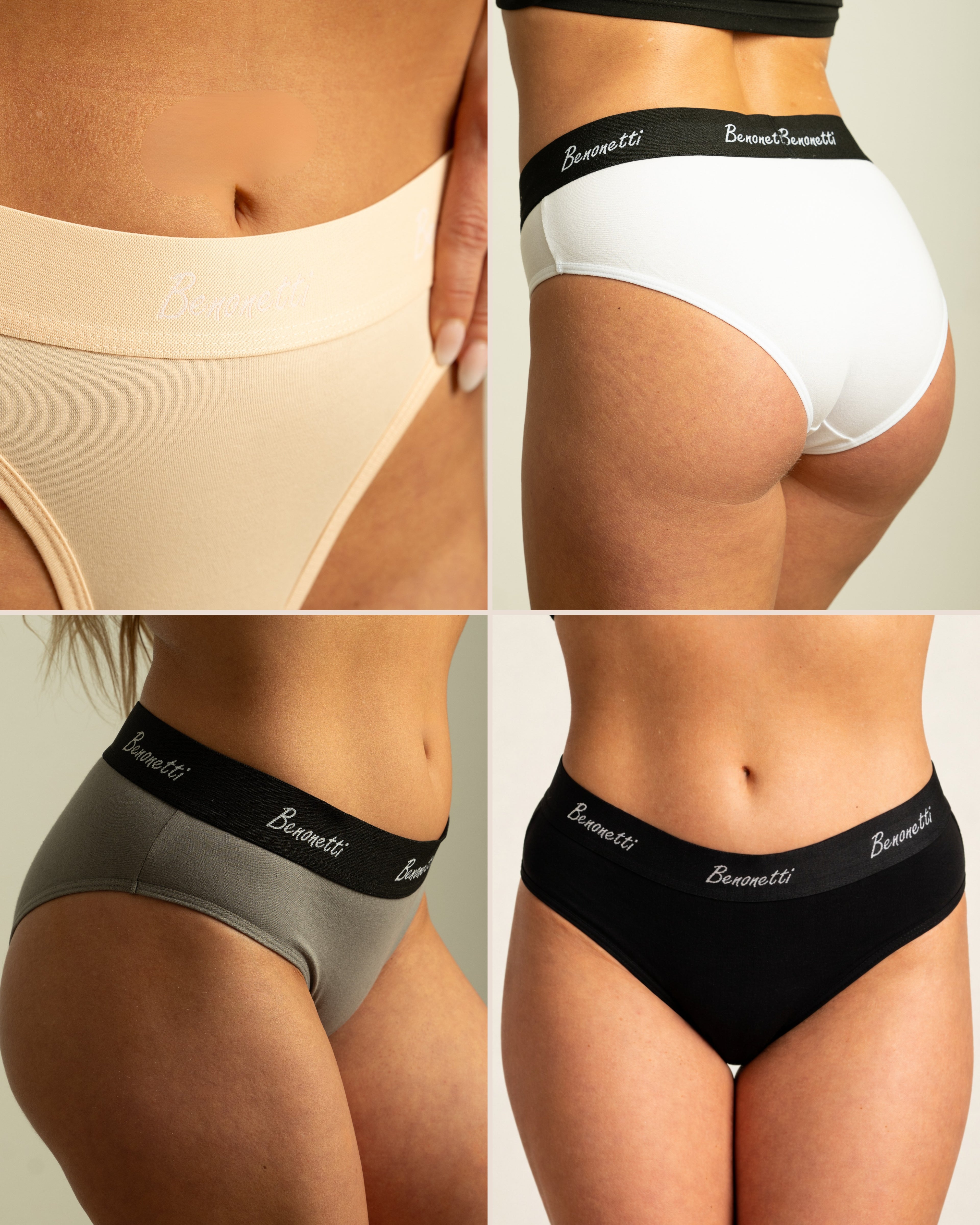 Benonetti Damen Slip mit elastischem Bund – Weiß – 3er Pack