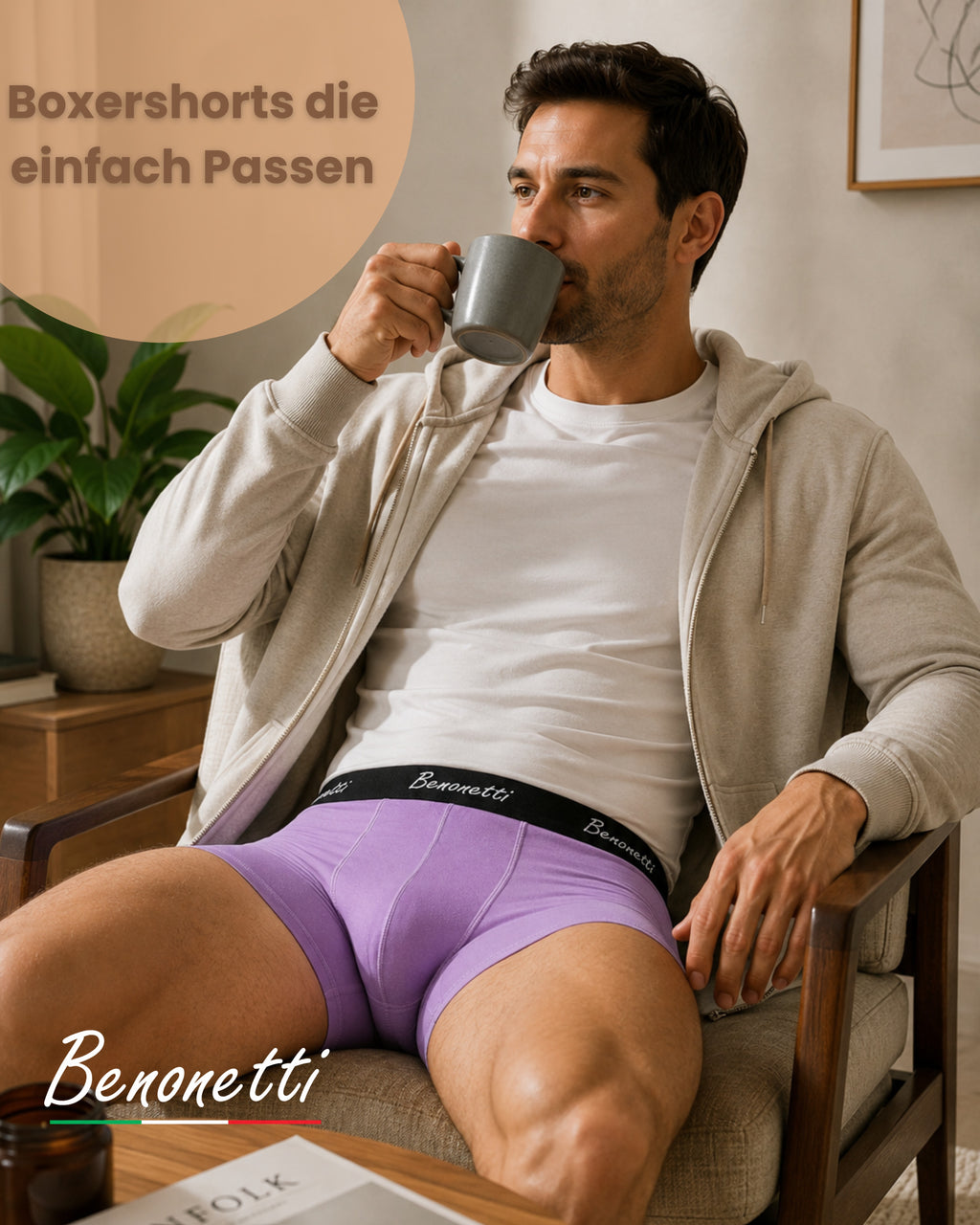 Benonetti Herren Boxershorts, Flieder - 3er & 6er Pack