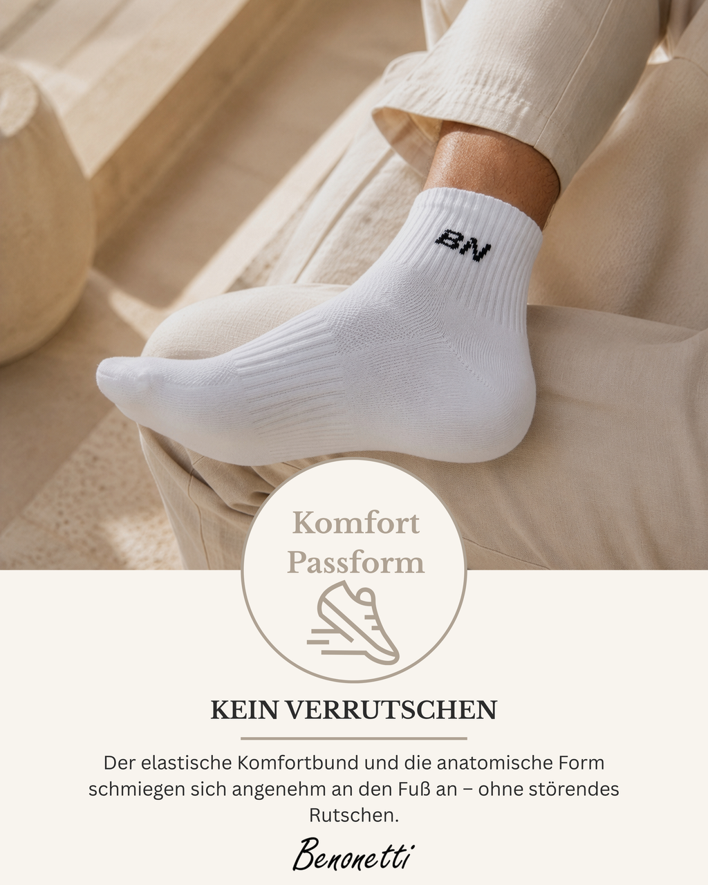 Benonetti Halbhohe Socken Weiß – Unisex Sportsocken für Damen & Herren