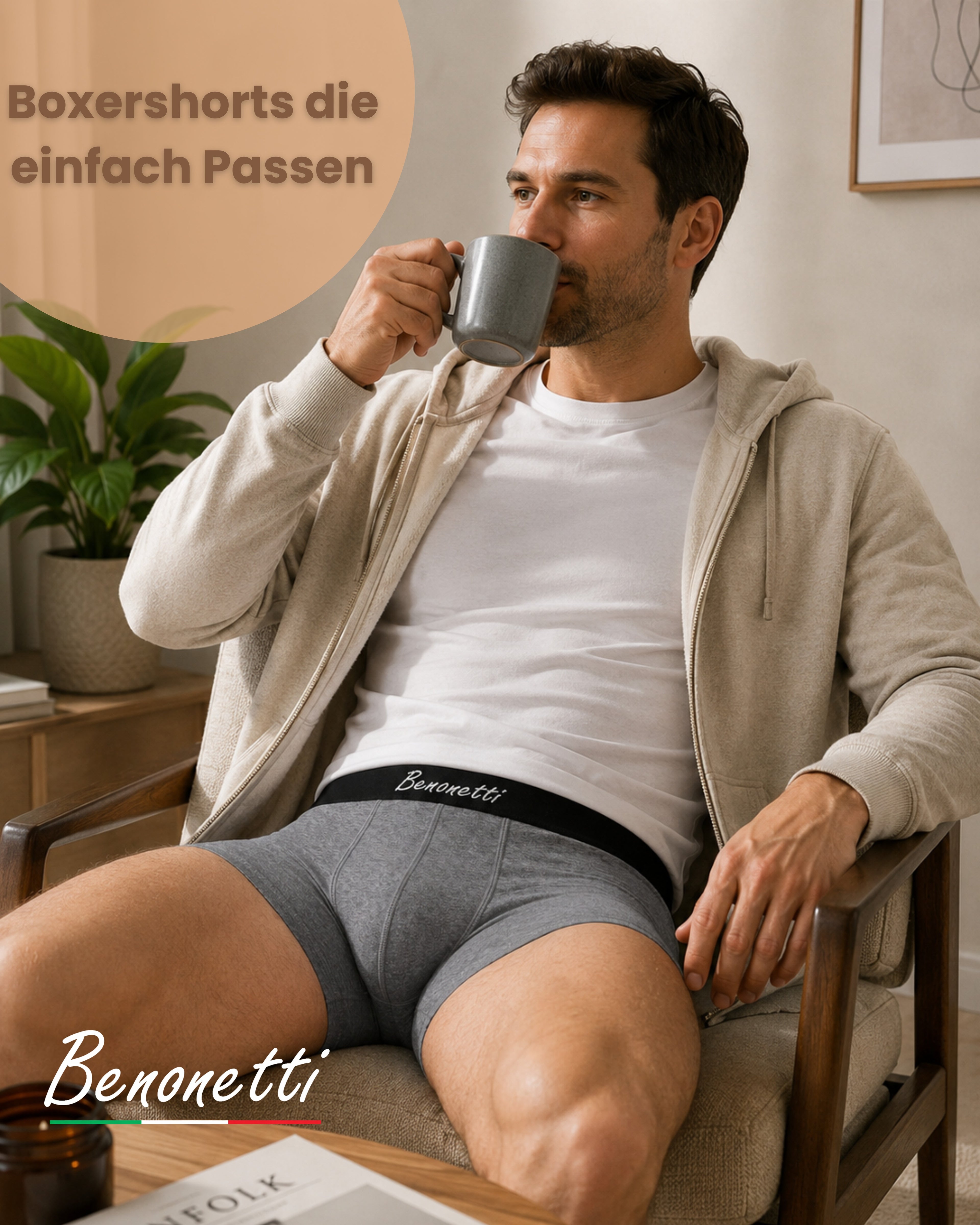 Benonetti Herren Boxershorts, Grau - 3er & 6er Pack
