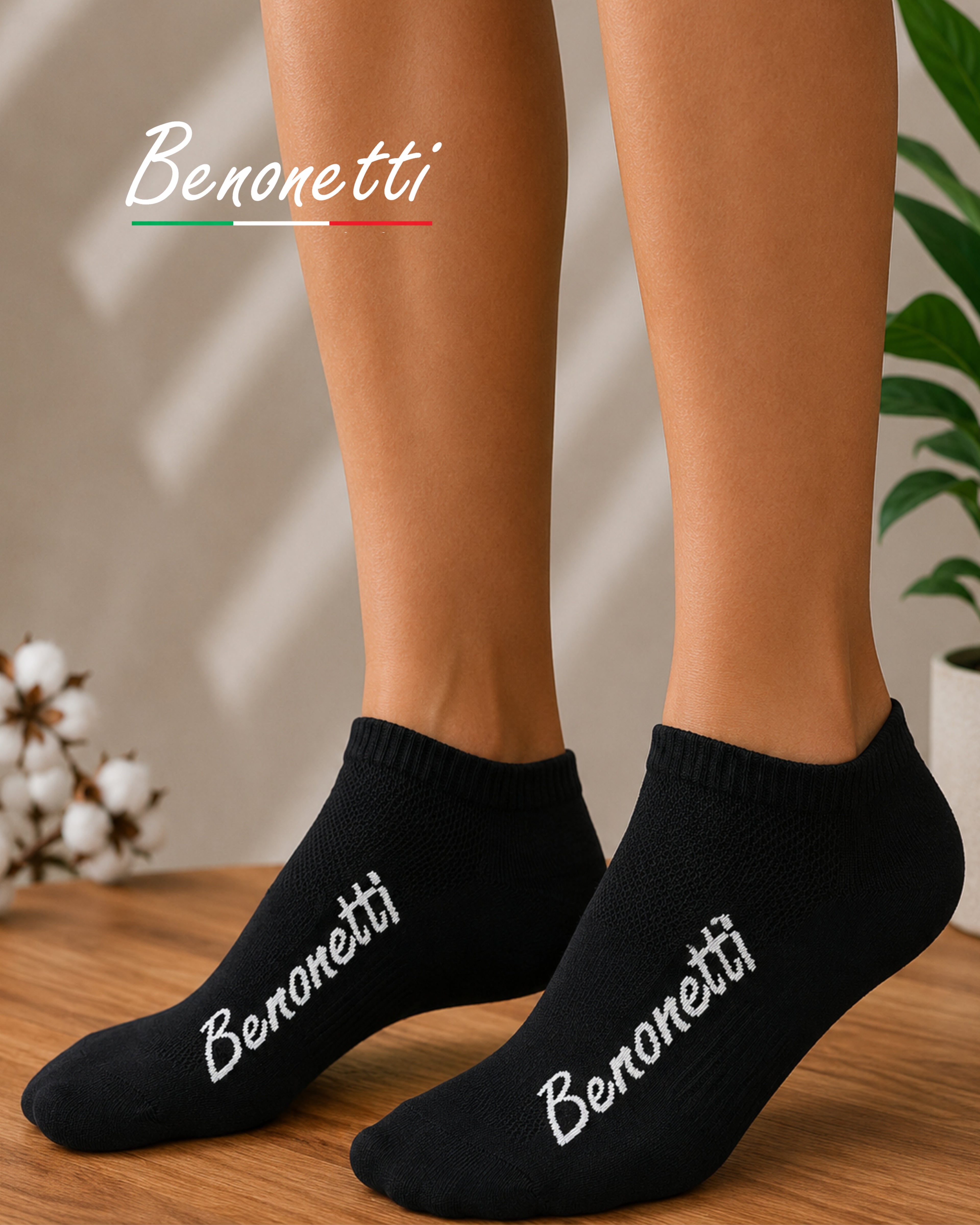Benonetti Sneakersocken Schwarz – Bequeme Kurzsocken für Alltag & Sport - Schwarz