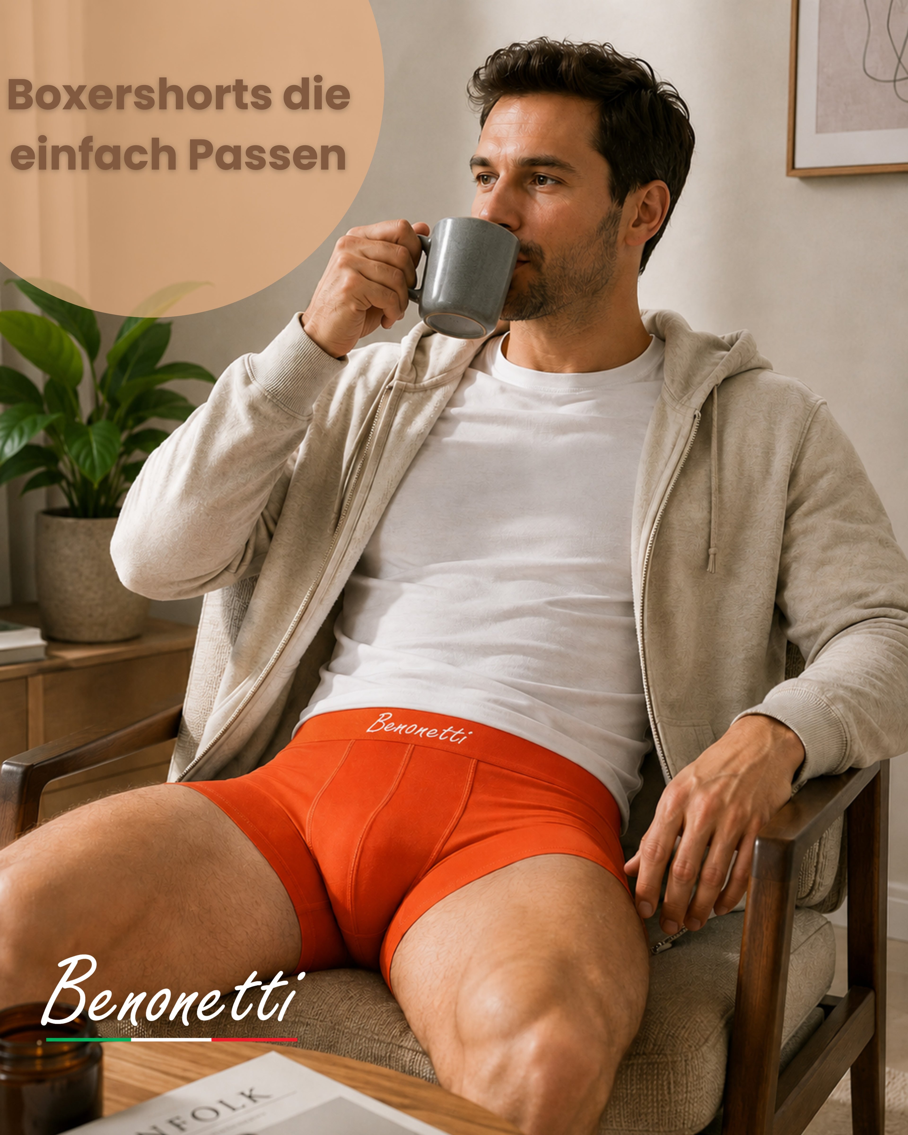 Benonetti Herren Boxershorts, Orange - 3er & 6er Pack