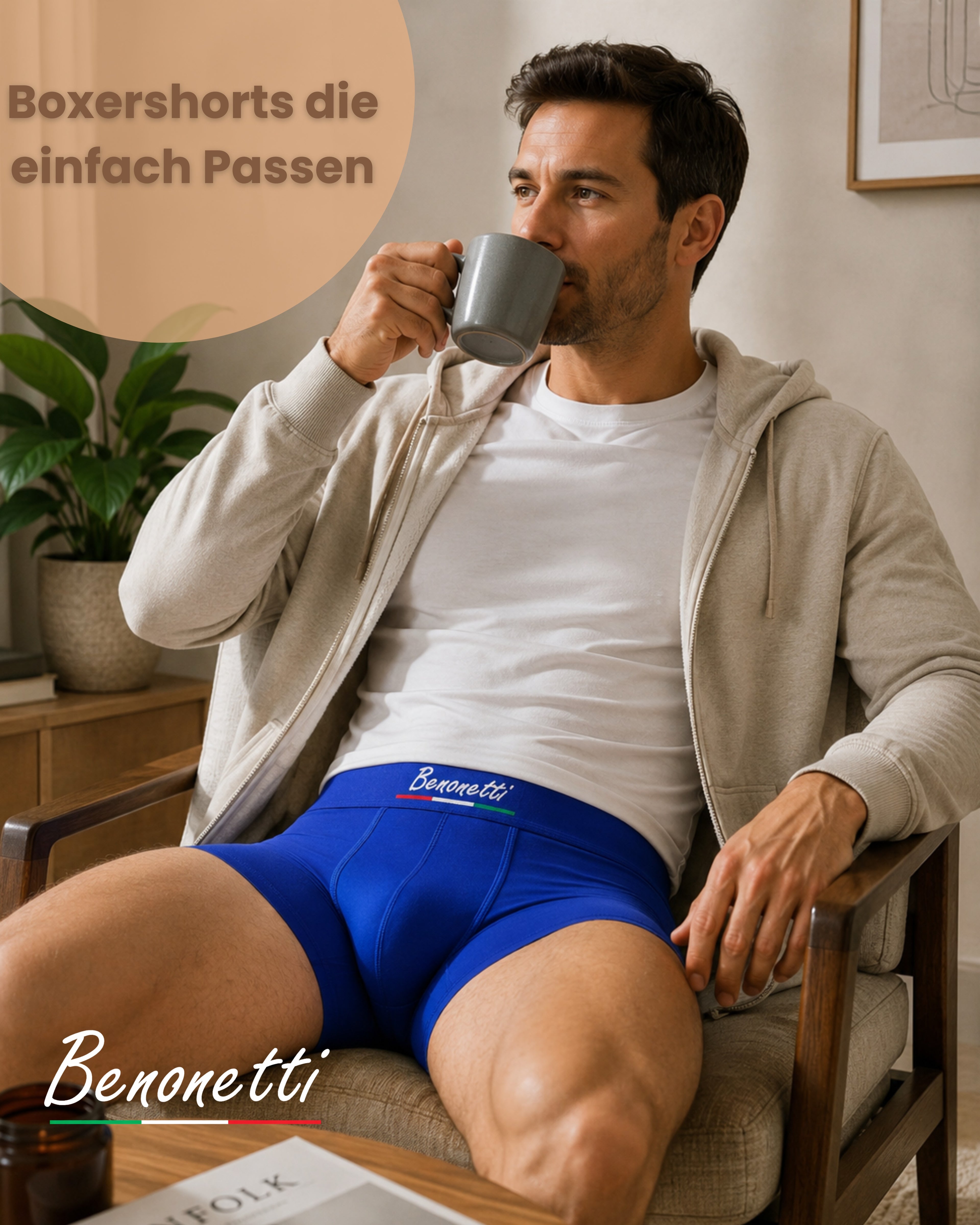 Benonetti Herren Boxershorts, Azurblau - 3er & 6er Pack