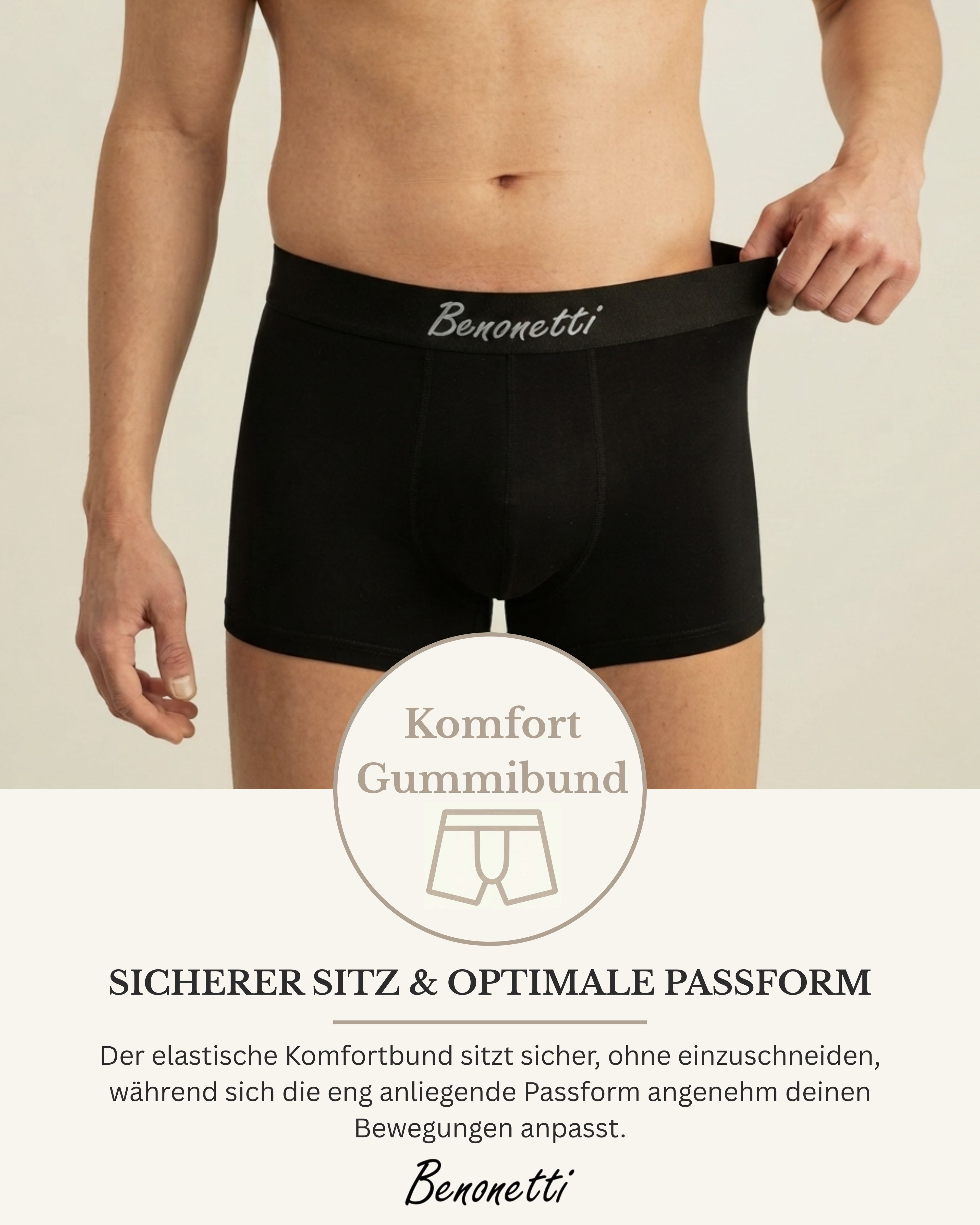 Benonetti Herren  Boxershorts - Weinrot, Blau & Schwarz - 6er Pack