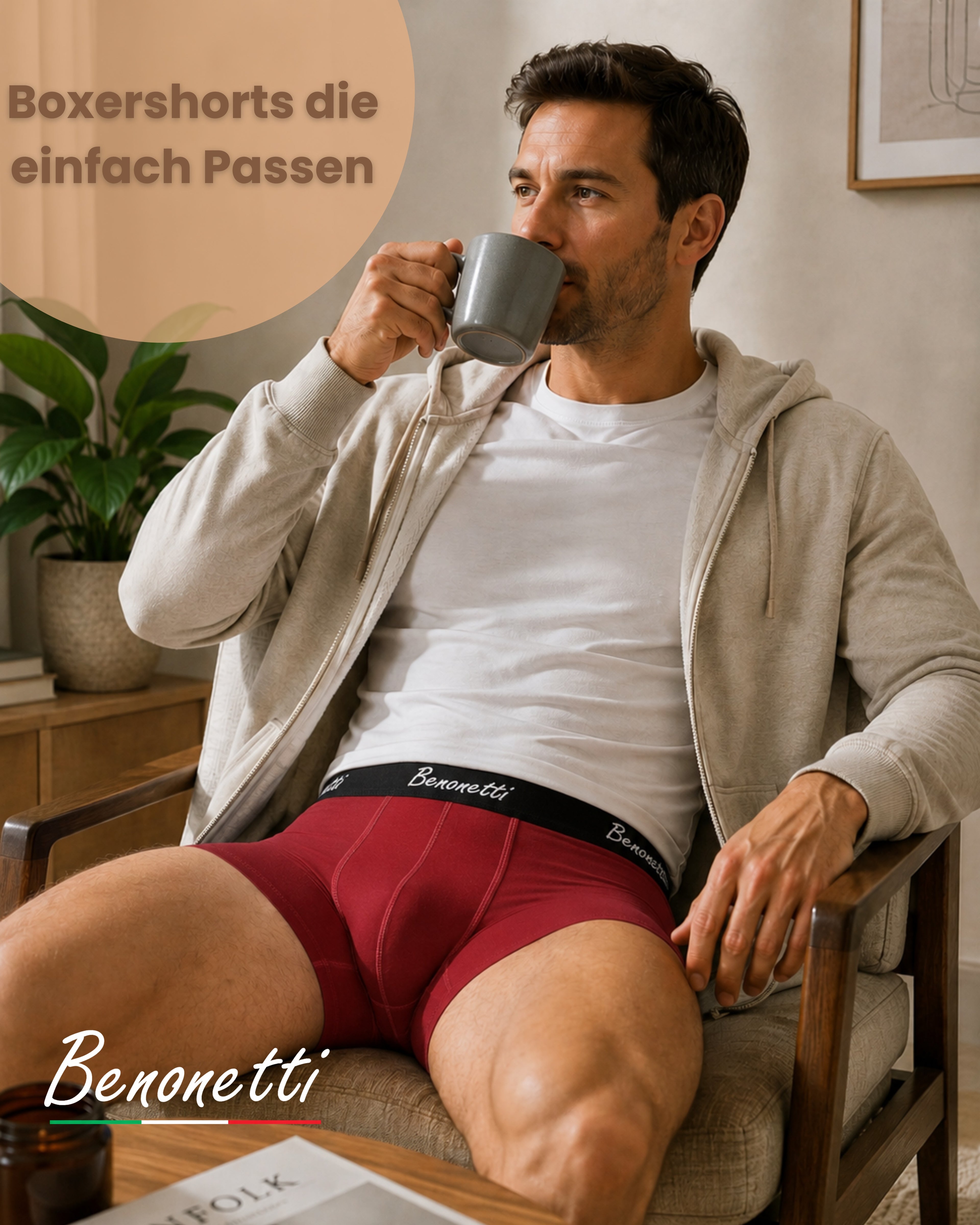 Benonetti Herren Boxershorts, Weinrot - 3er & 6er Pack