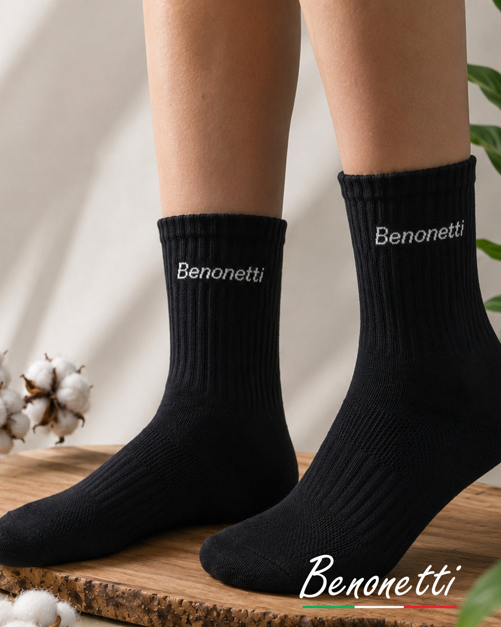 Benonetti Tennissocken Schwarz – Unisex Sportsocken für Damen & Herren