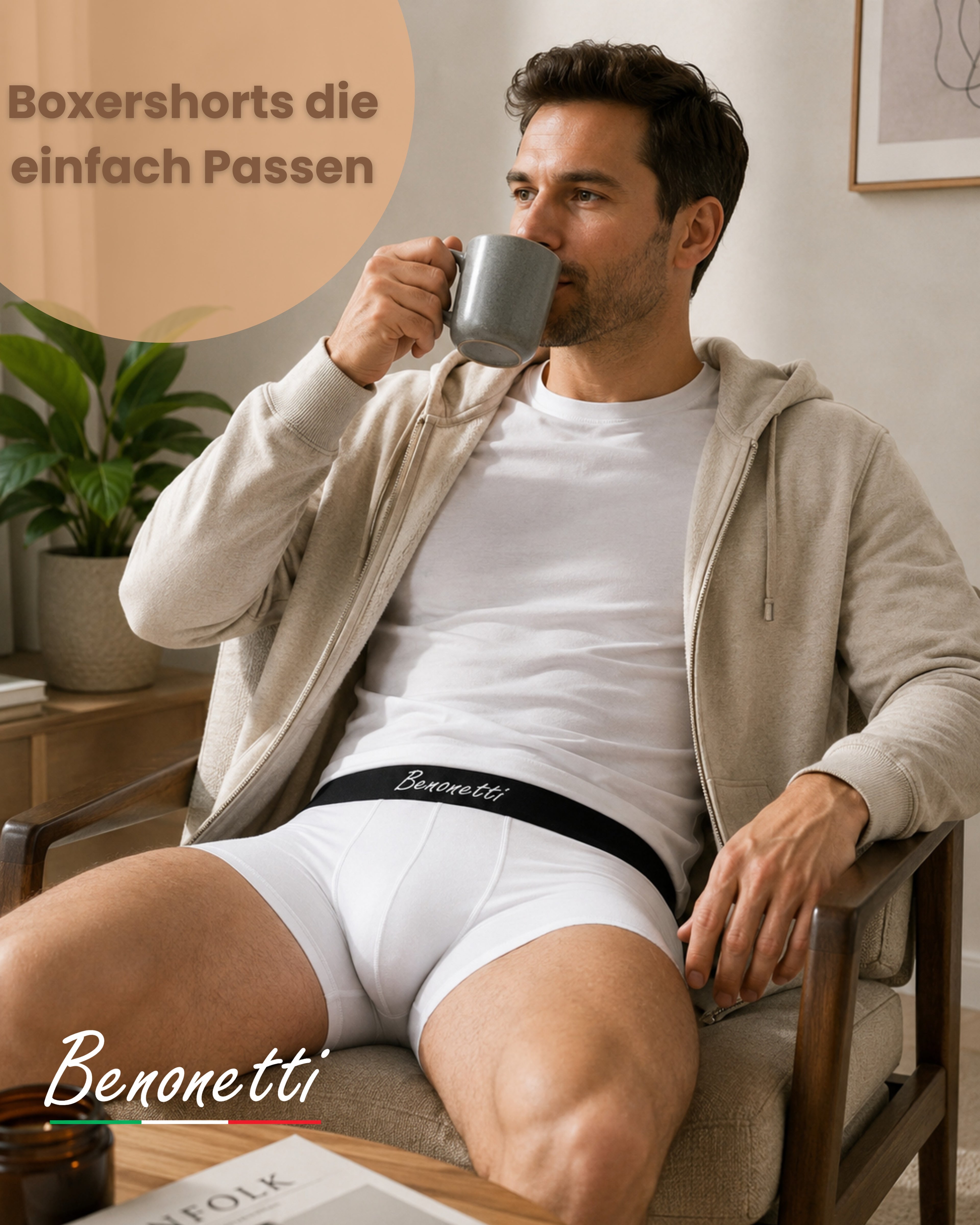 Benonetti Herren Boxershorts, Weiß - 3er & 6er Pack