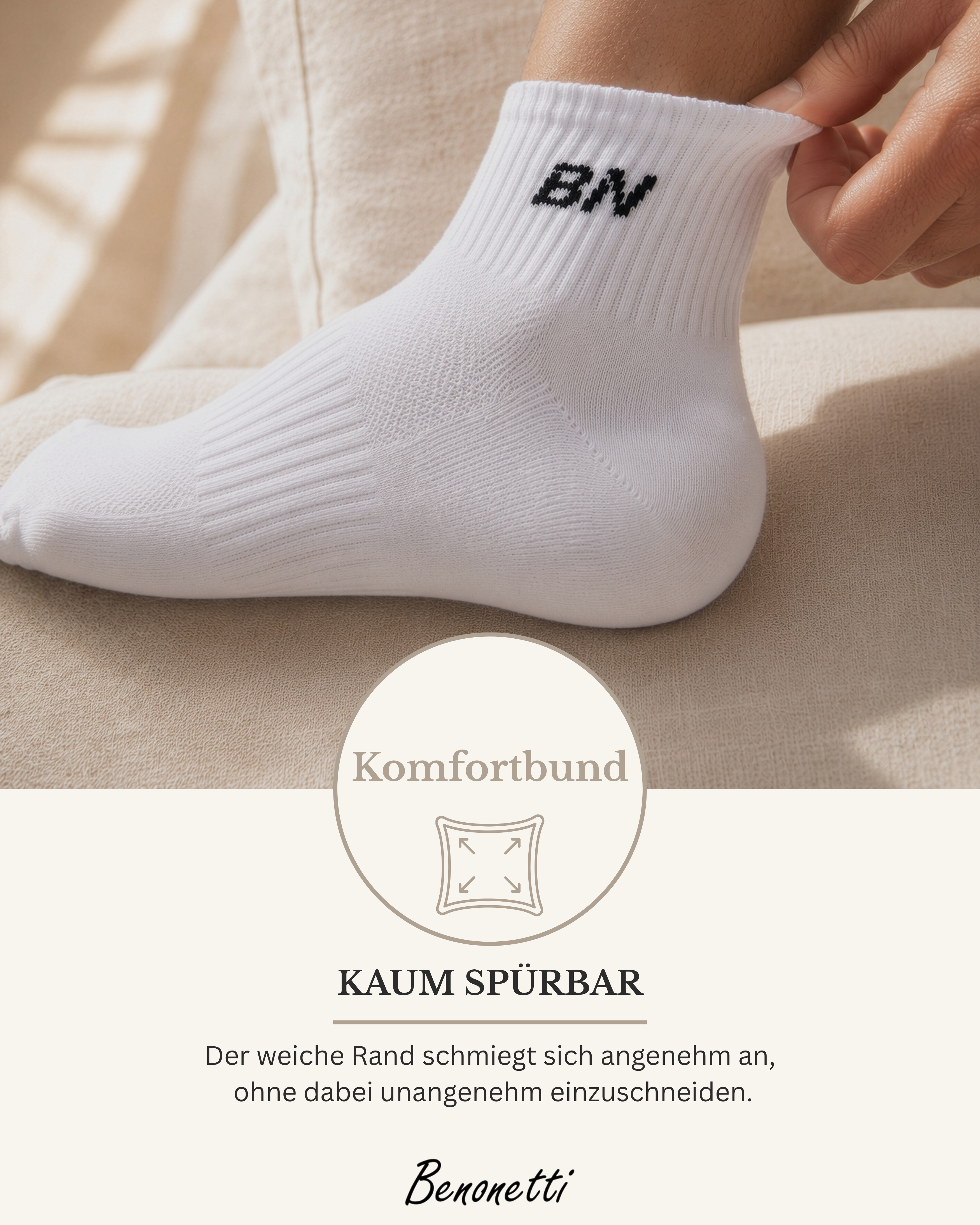 Benonetti Halbhohe Socken Weiß – Unisex Sportsocken für Damen & Herren