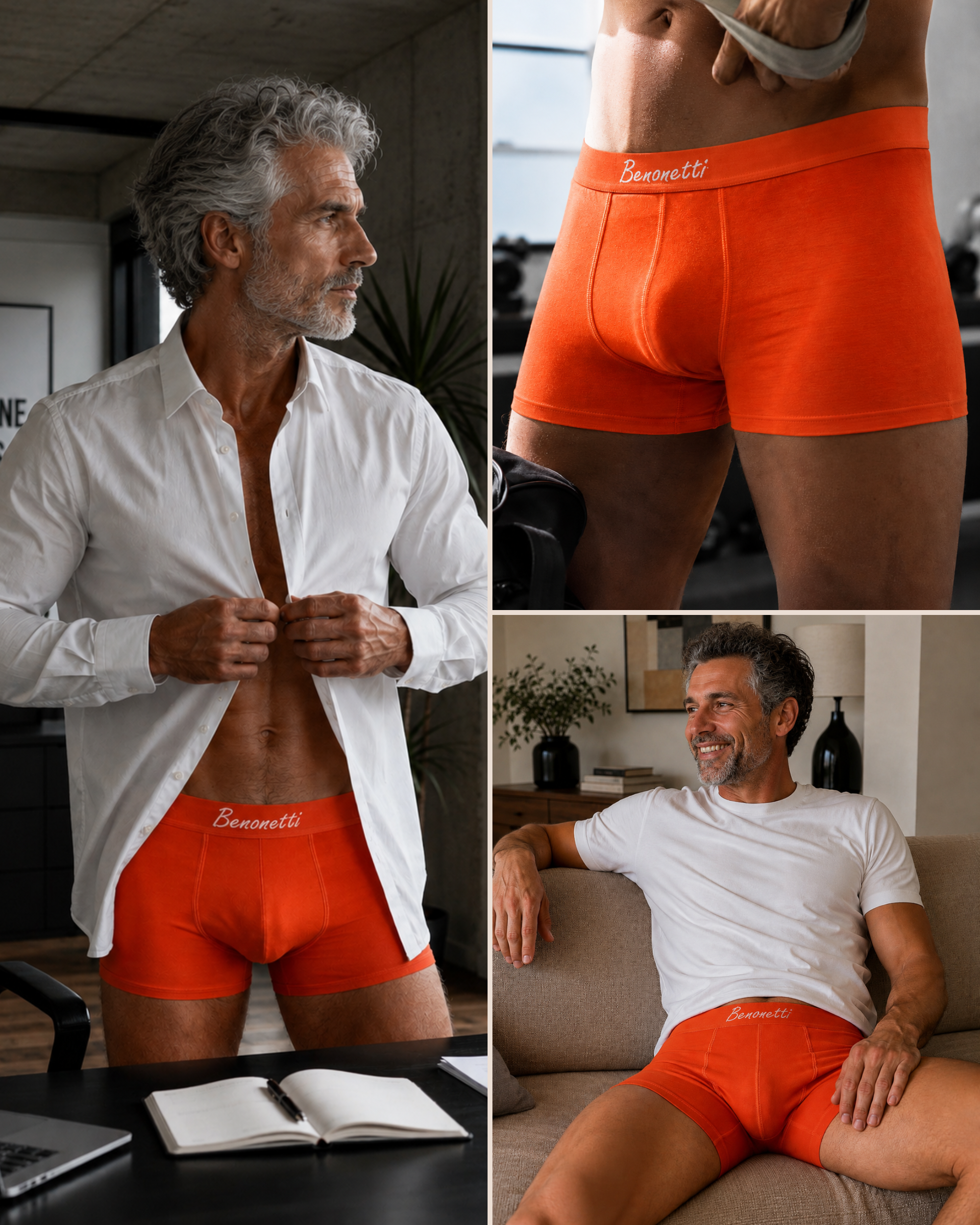 Benonetti Herren Boxershorts, Orange, Weinrot, Flieder - 3er, 6er & 12er Pack