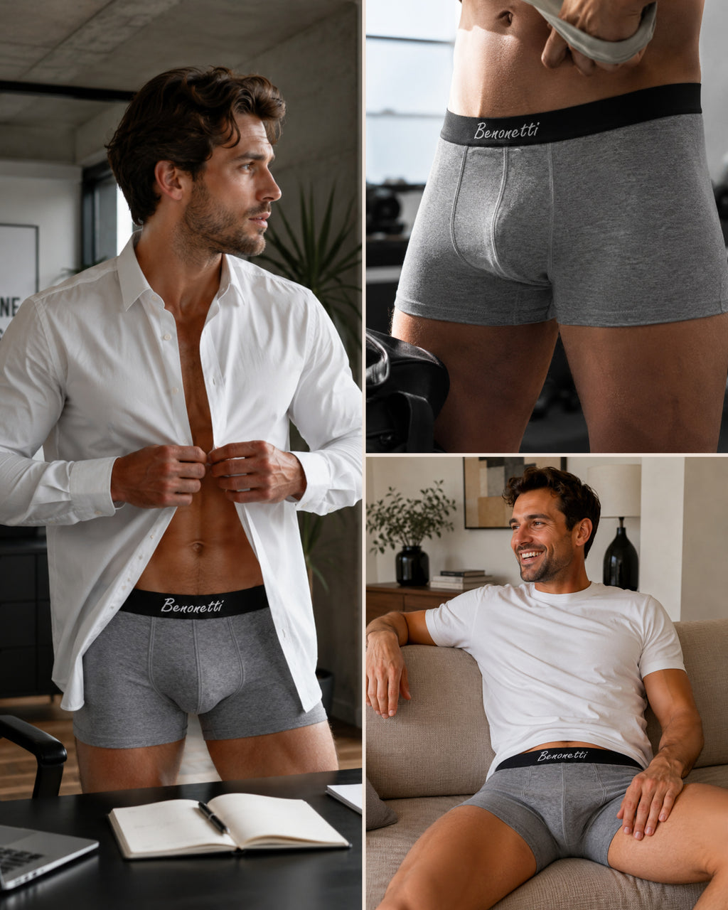 Benonetti Herren Boxershorts, Grau - 3er, 6er & 12er Pack