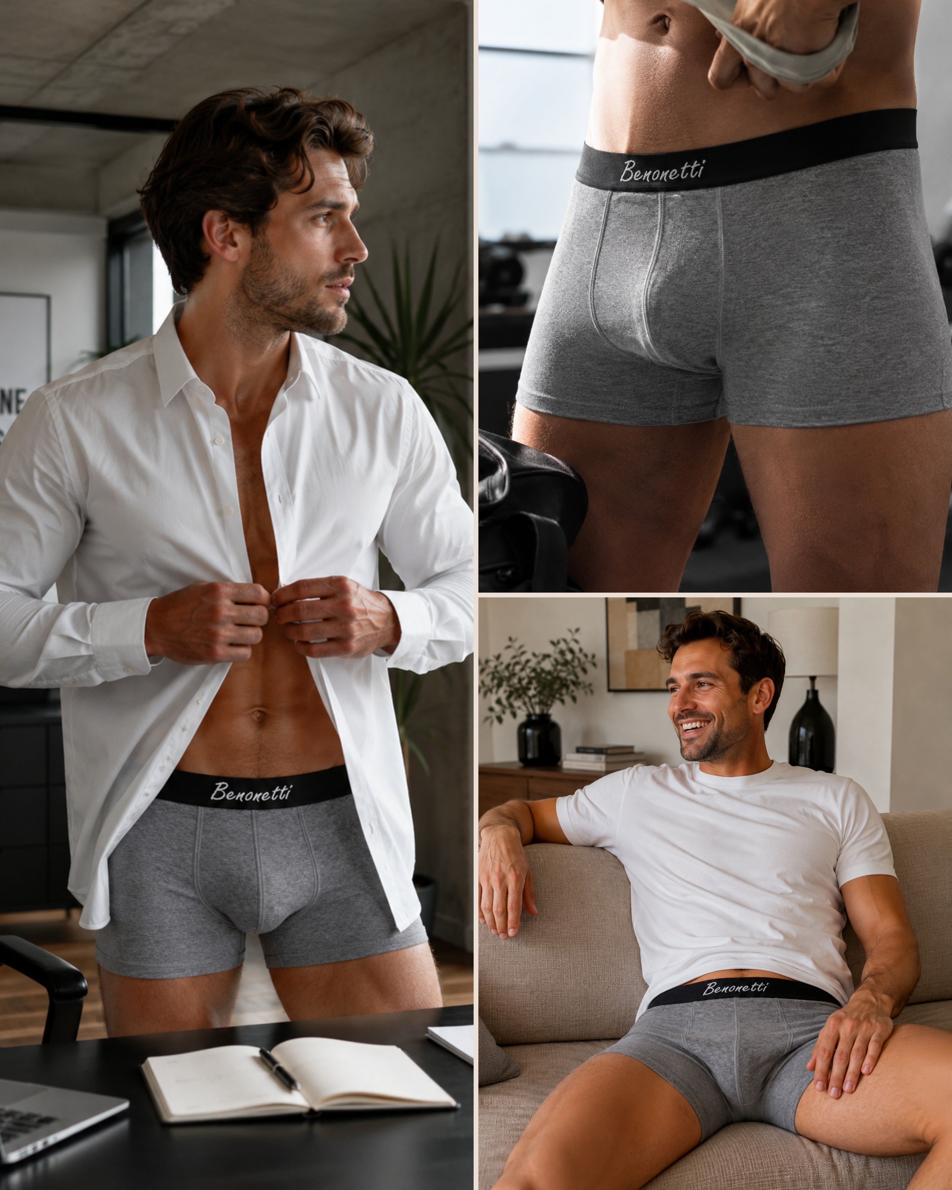 Benonetti Herren Boxershorts, Grau - 3er, 6er & 12er Pack