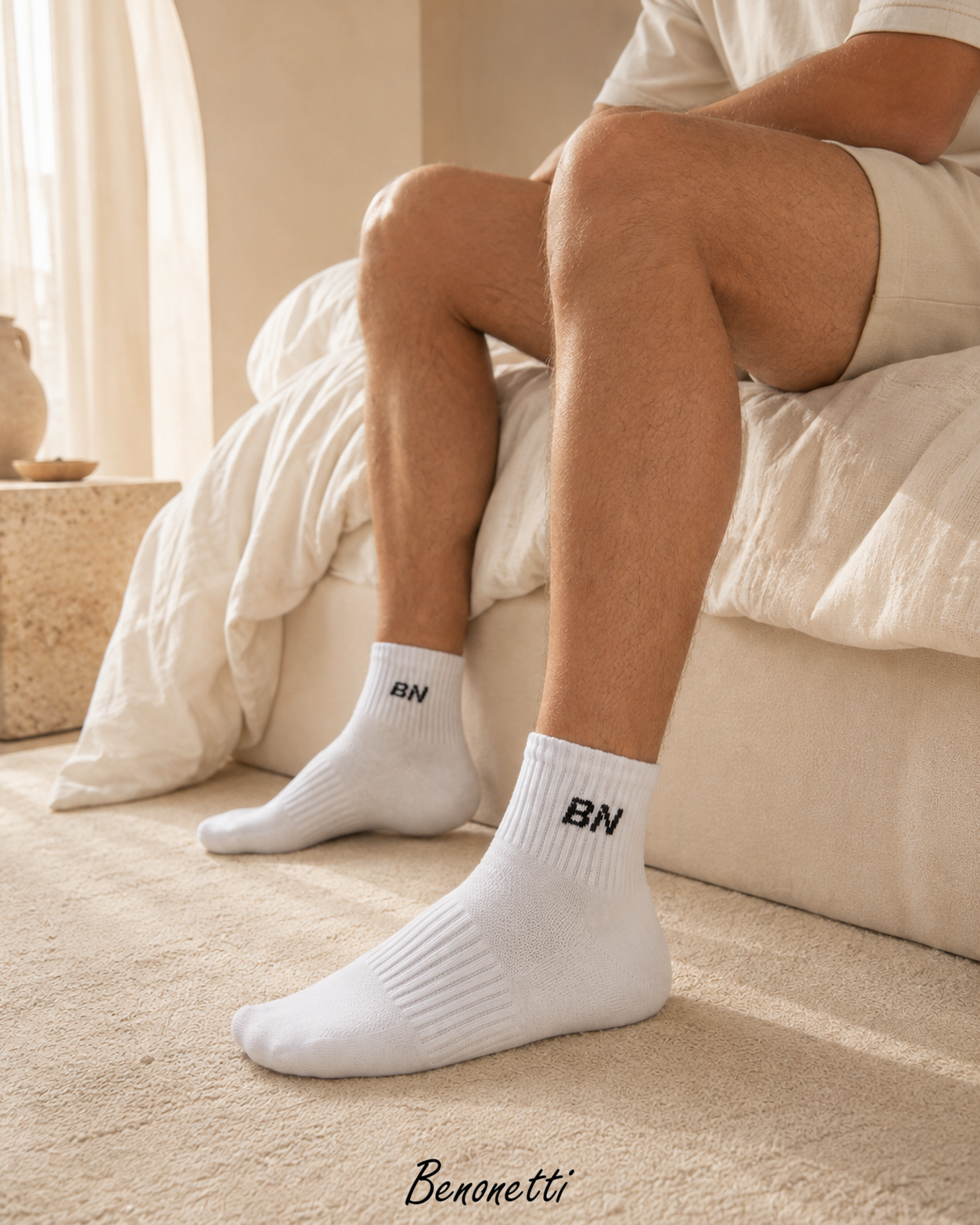 Benonetti Halbhohe Socken Weiß – Unisex Sportsocken für Damen & Herren