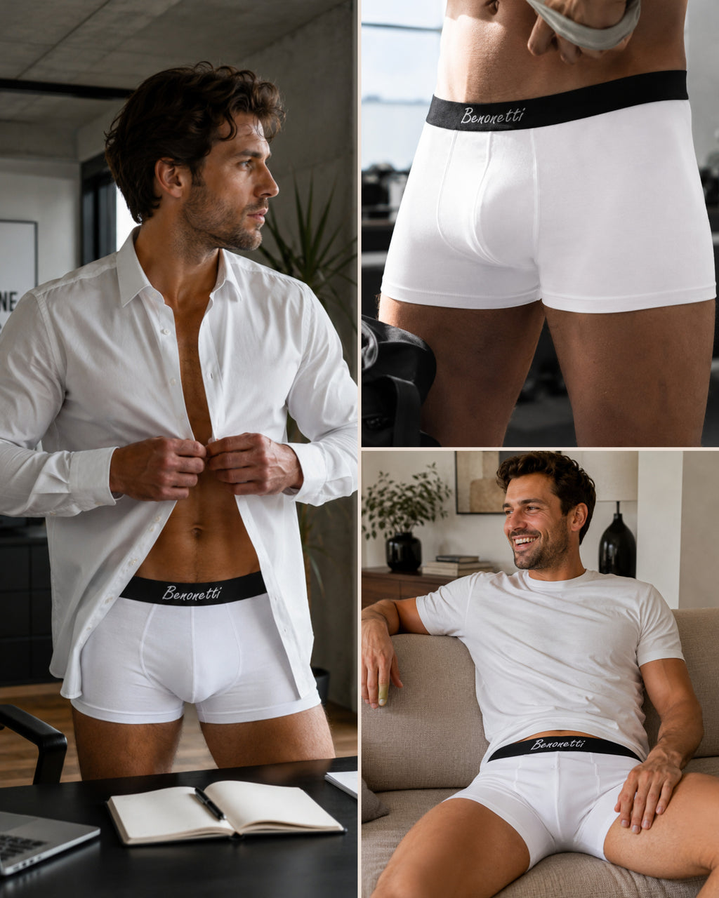 Benonetti Herren Boxershorts, Weiß - 3er & 6er Pack