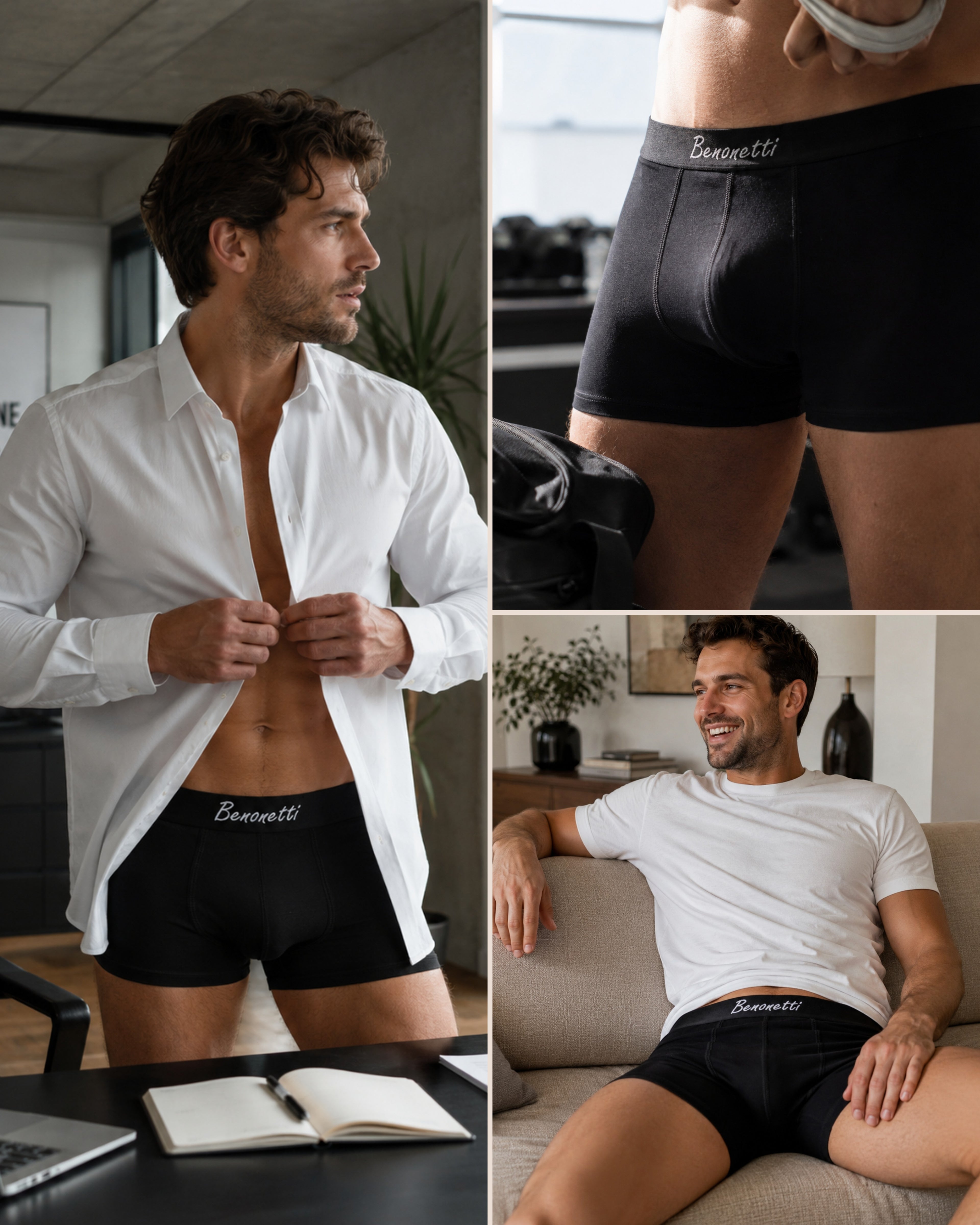 Benonetti Herren Boxershorts - Weinrot & Schwarz - 6er Pack