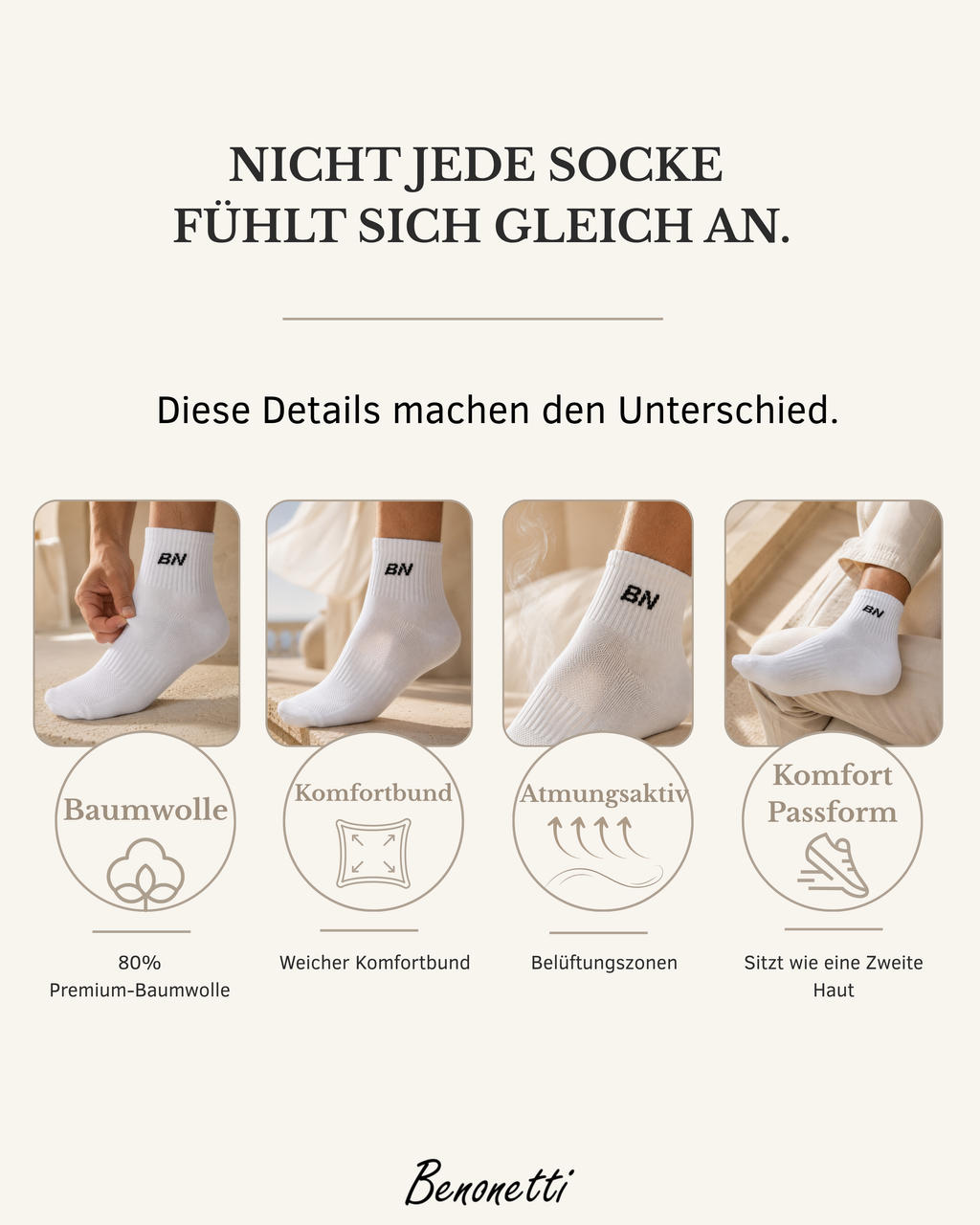 Benonetti Halbhohe Socken Weiß – Unisex Sportsocken für Damen & Herren