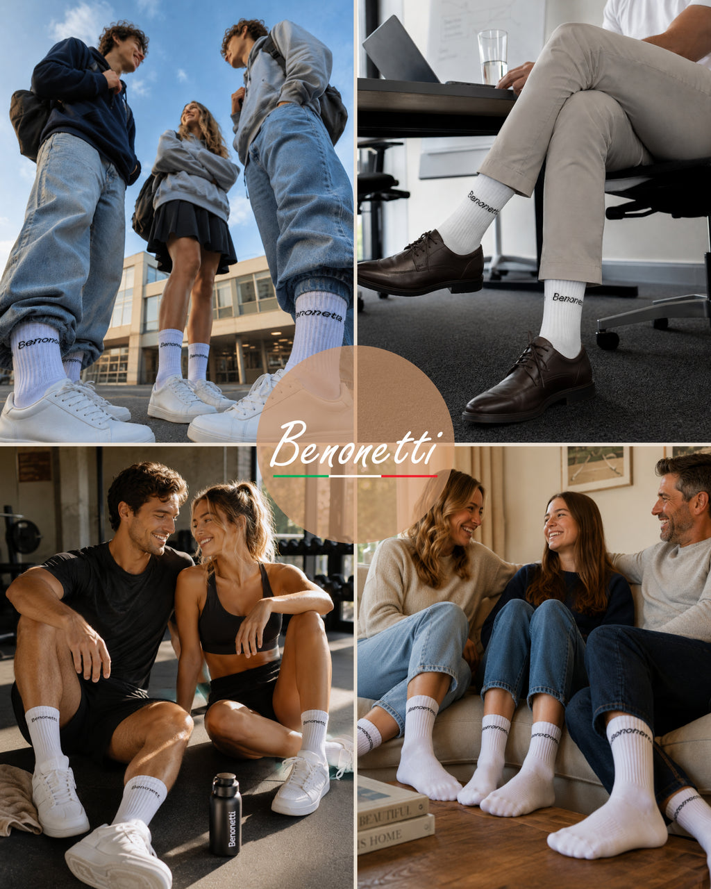 Benonetti Tennissocken Weiß – Unisex Sportsocken für Damen & Herren