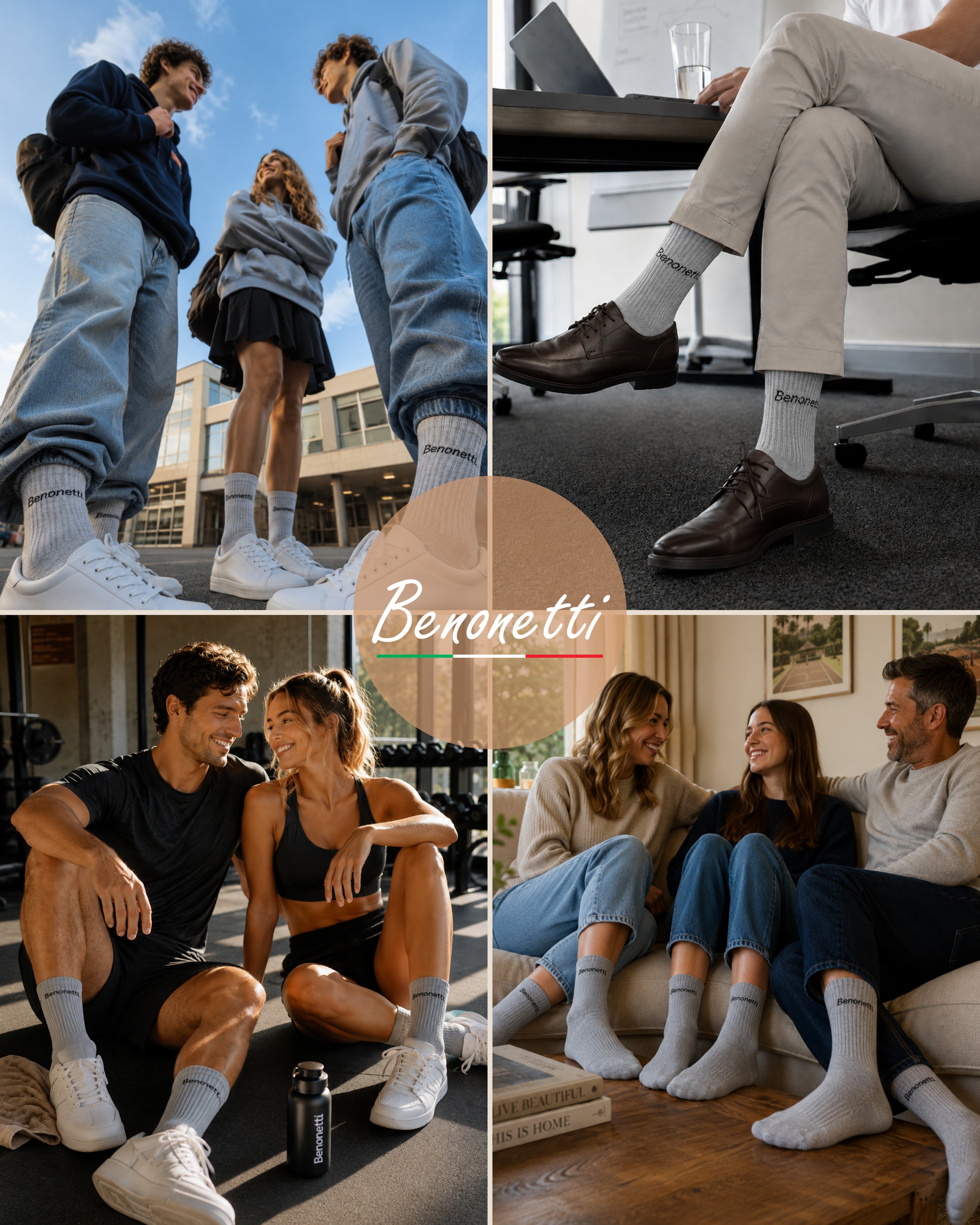 Benonetti Tennissocken Grau – Unisex Sportsocken für Damen & Herren
