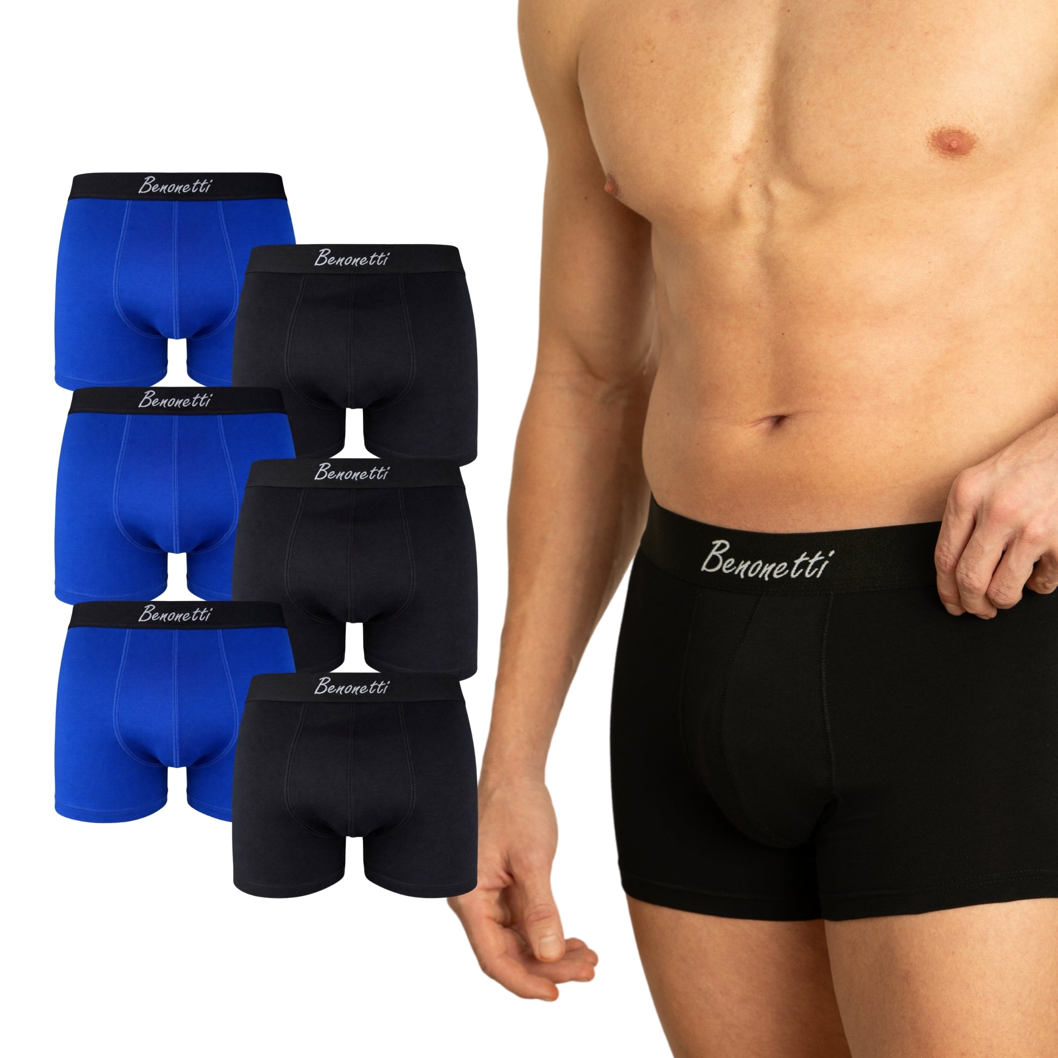 Benonetti Herren Boxershort - Blau & Schwarz - 6er Pack