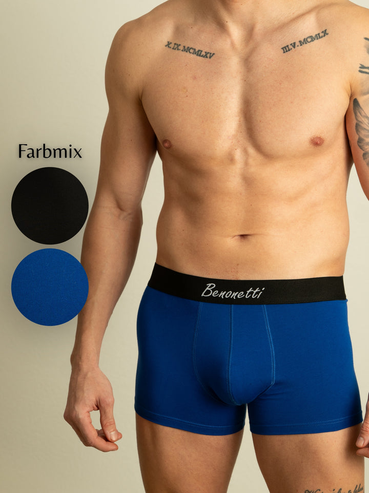 Benonetti Herren Boxershort - Blau &amp; Schwarz - 6er Pack