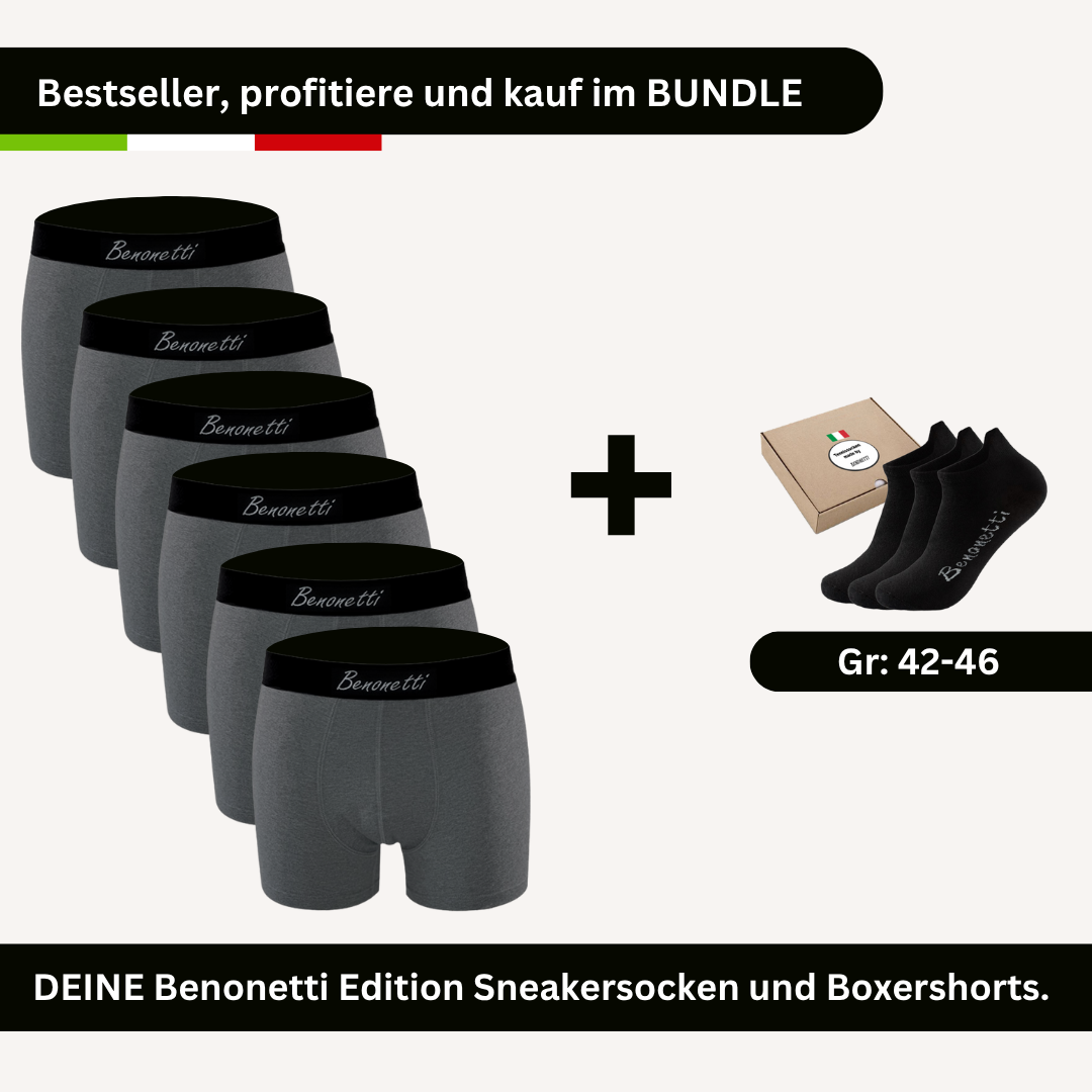 SPARPACK, Bundle GREY Edition, 6 Shorts + 3 Paar Sneakersocken schwarz