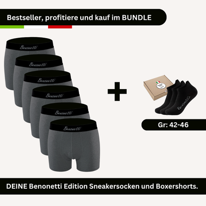 SPARPACK, Bundle GREY Edition, 6 Shorts + 3 Paar Sneakersocken schwarz