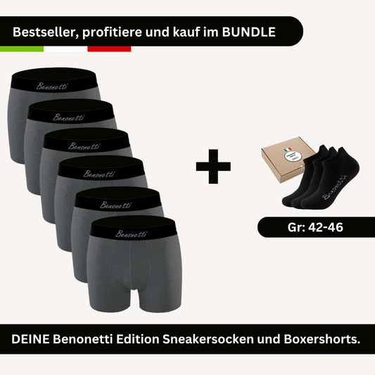 SPARPACK, Bundle GREY Edition, 6 Shorts + 3 Paar Sneakersocken schwarz