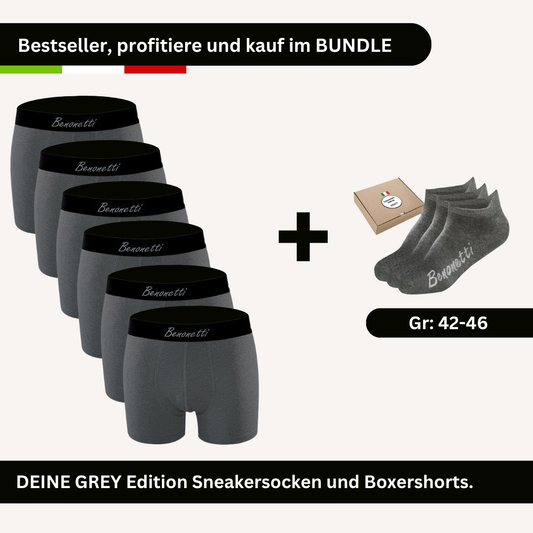 SPARPACK, Bundle GREY Edition, 6 Shorts + 3 Paar Sneakersocken grau