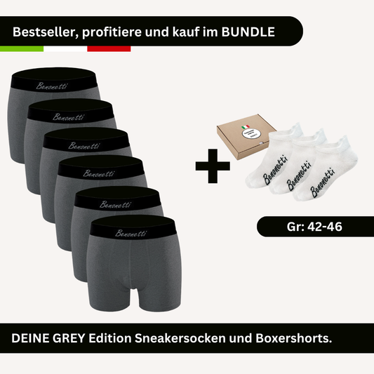 SPARPACK, Bundle GREY Edition, 6 Shorts + 3 Paar Sneakersocken weiß
