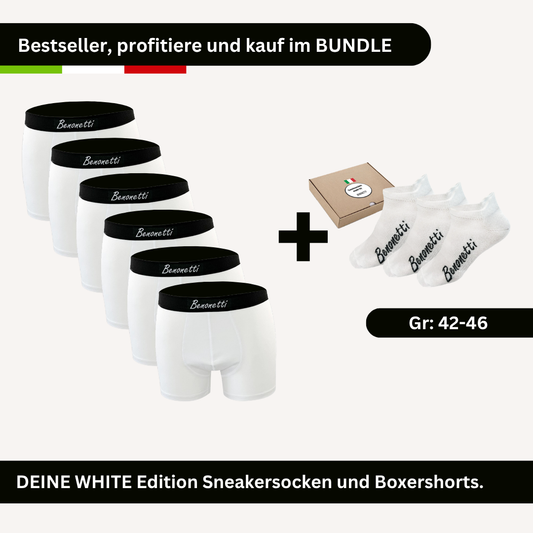 SPARPACK, Bundle WHITE Edition 6 Shorts + 3 Paar Sneakersocken weiß