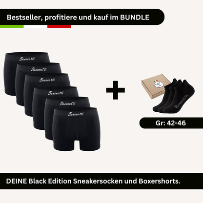 SPARPACK, Bundle Black Edition 6 Shorts + 3 Paar Sneakersocken schwarz