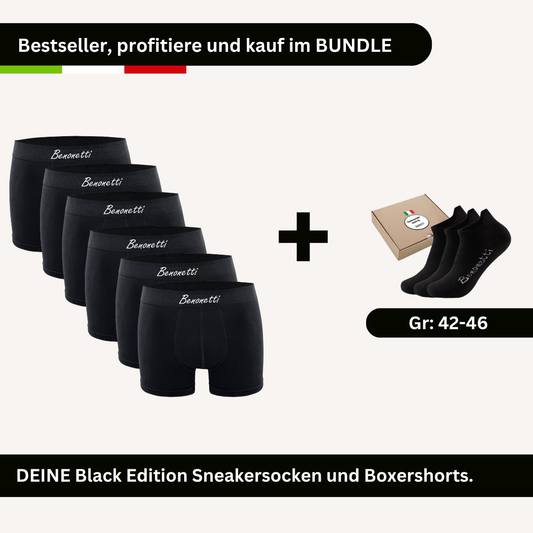 SPARPACK, Bundle Black Edition 6 Shorts + 3 Paar Sneakersocken schwarz