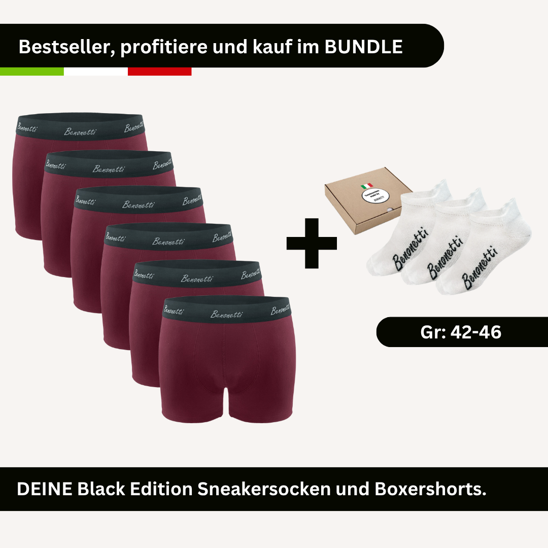 SPARPACK, Bundle RED Edition, 6 Shorts + 3 Paar Sneakersocken weiß