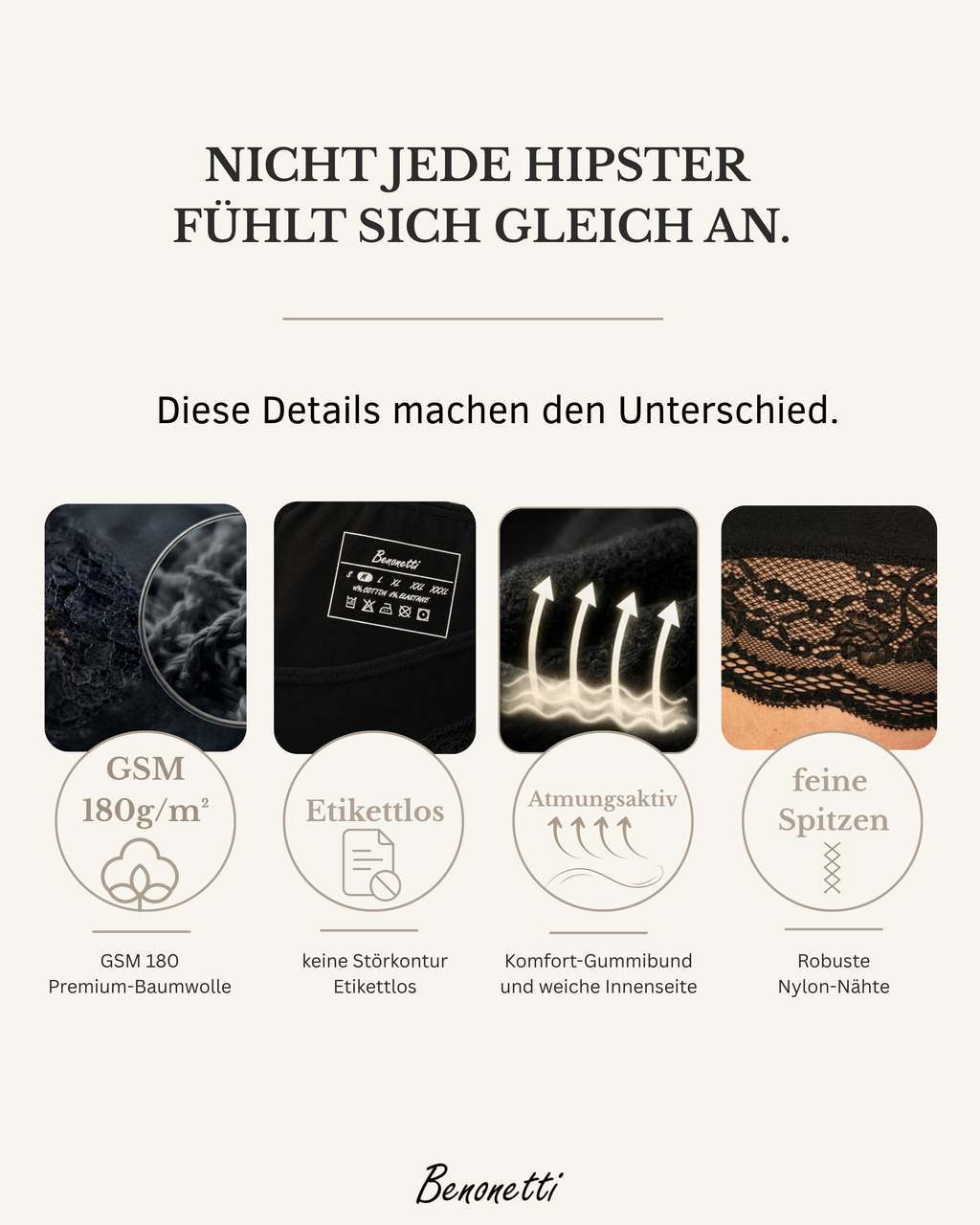 Benonetti Damen Hipster mit Spitzen - Rot – 3er Pack