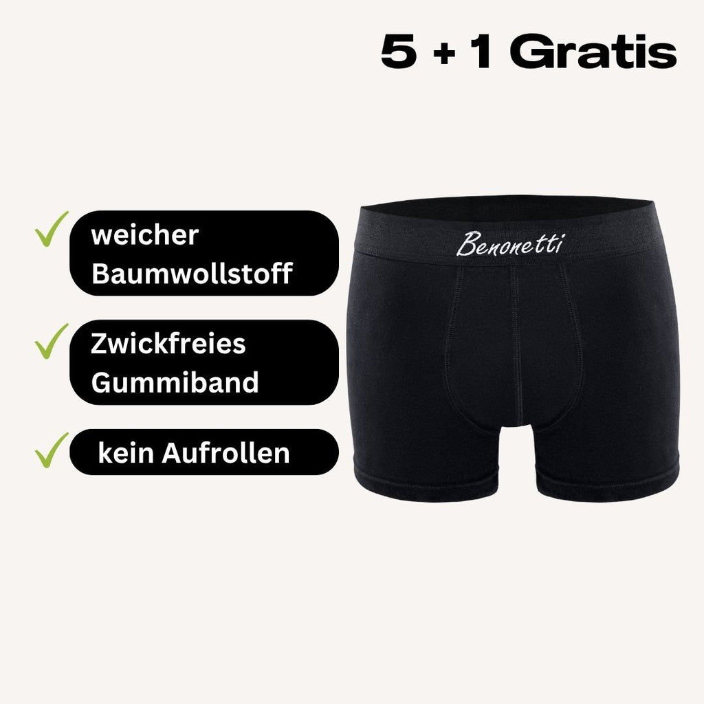 Benonetti Herrenboxershorts - Blau, Schwarz und Weinrot - 6er Pack