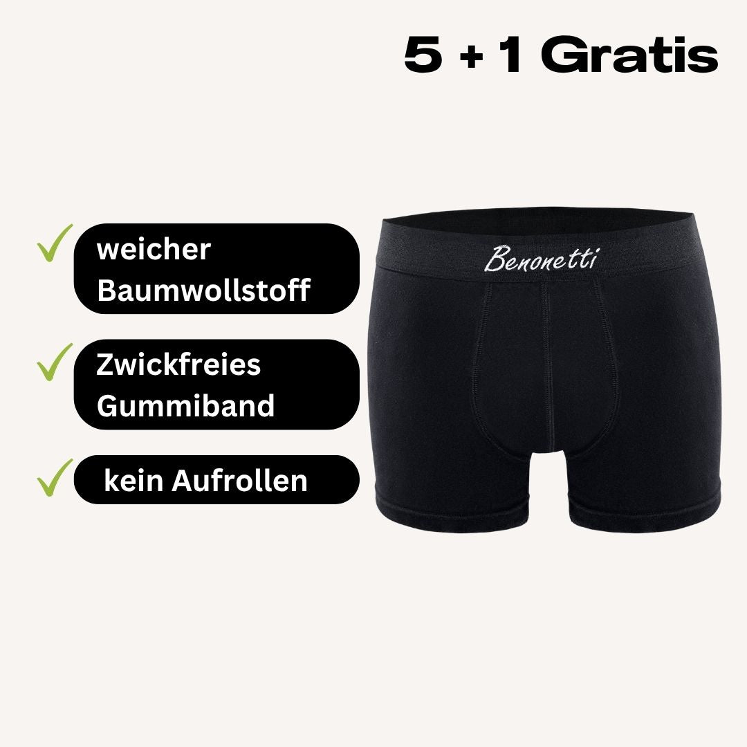 Benonetti Herrenboxershorts - Blau, Schwarz und Weinrot - 6er Pack