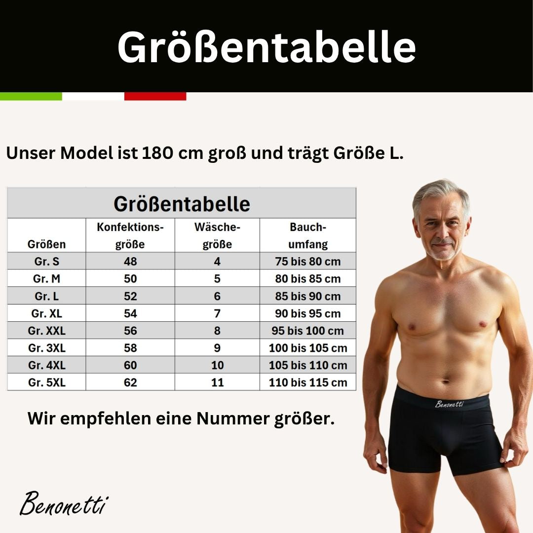 Benonetti Herrenboxershorts - Blau, Schwarz und Weinrot - 6er Pack