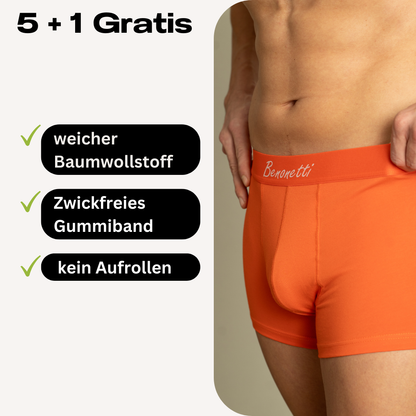 Benonetti Herren Boxershorts, Orange, atmungsaktive Baumwollunterwäsche mit Komfortbund, Bequem & langlebig, kein Aufrollen - 6er Pack
