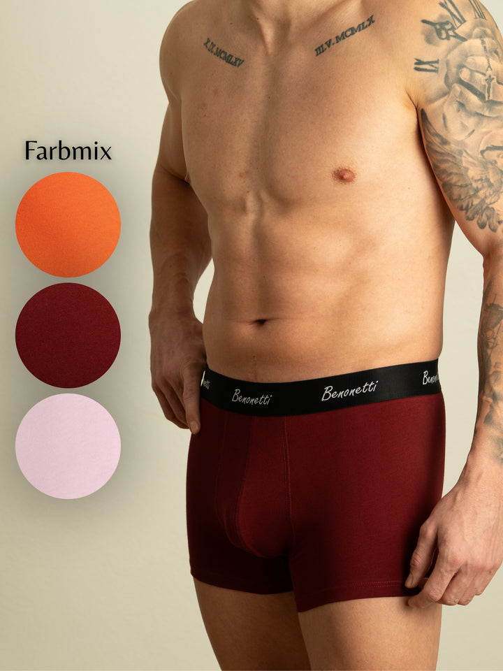 Benonetti Herren Boxershorts, Orange, Weinrot, Flieder - 6er Pack
