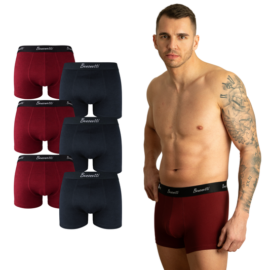 Benonetti Herren Boxershorts - Weinrot & Schwarz - 6er Pack