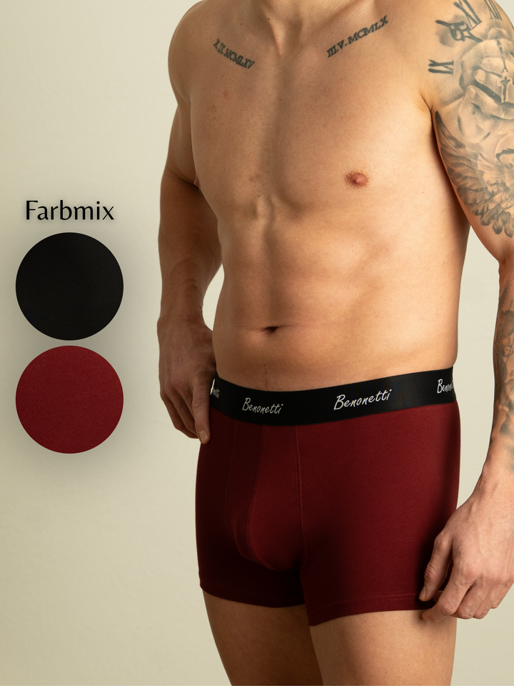 Benonetti Herren Boxershorts - Weinrot &amp; Schwarz - 6er Pack