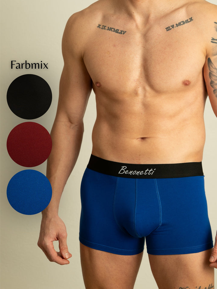 Benonetti Herren  Boxershorts - Weinrot, Blau &amp; Schwarz - 6er Pack