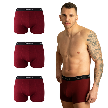 Benonetti Herren Boxershorts, Weinrot - 3er & 6er Pack
